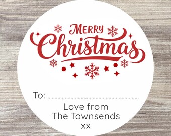 48 Personalised Christmas Stickers - Merry Christmas Labels - Present Labels - Gift Wrap Name Labels - Red