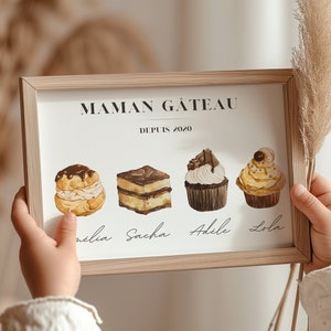 Affiche personnalisée Fête des grands mères, Affiche Mamie Gâteau, Affiche noms enfants et Pâtisseries, Fêtes des mères, Cadeau, Digital