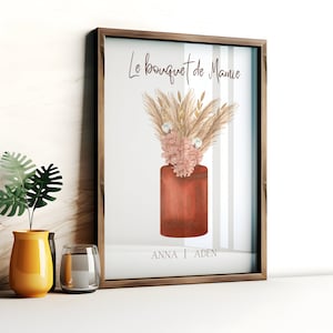 Affiche personnalisée Bouquet Fleurs de Naissance, Le Bouquet de Mamie, Affiche Noms Enfants, Fêtes des mères, Cadeau Grand-mère, Digital