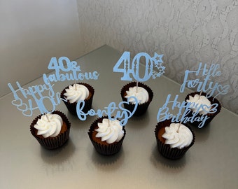 40th Birthday Cupcake Toppers  |  40  |  40th Birthday  |  40th Birthday Party Decor  |  Custom Cake Toppers  |  Cake Decor