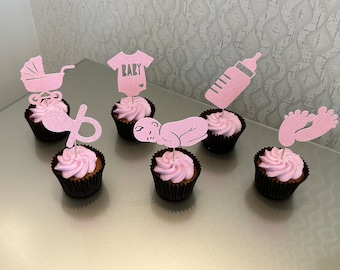 Baby Shower Cupcake Toppers  |  Glitter Cupcake Toppers  |  Gender Reveal Cupcake Toppers  |  Baby Shower Toppers  |  Baby Shower Decor