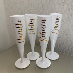 Personalised Champagne Flutes Bridal Party Flutes Hen Party Glasses Bride Glass White Plastic Champagne Flutes image 3