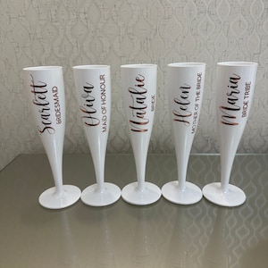 Personalised Champagne Flutes Bridal Party Flutes Hen Party Glasses Bride Glass White Plastic Champagne Flutes image 2