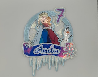 Frozen Themed Cake Topper  | Elsa Anna Party Decor  |  Frozen Theme Party  |  Custom Name Frozen Cake Topper |  Frozen Party Decor |  Frozen