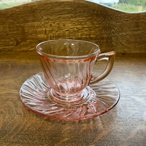 Jeannette Glass &quot; Petal Swirl&quot;  Pink depression glass cup and saucer