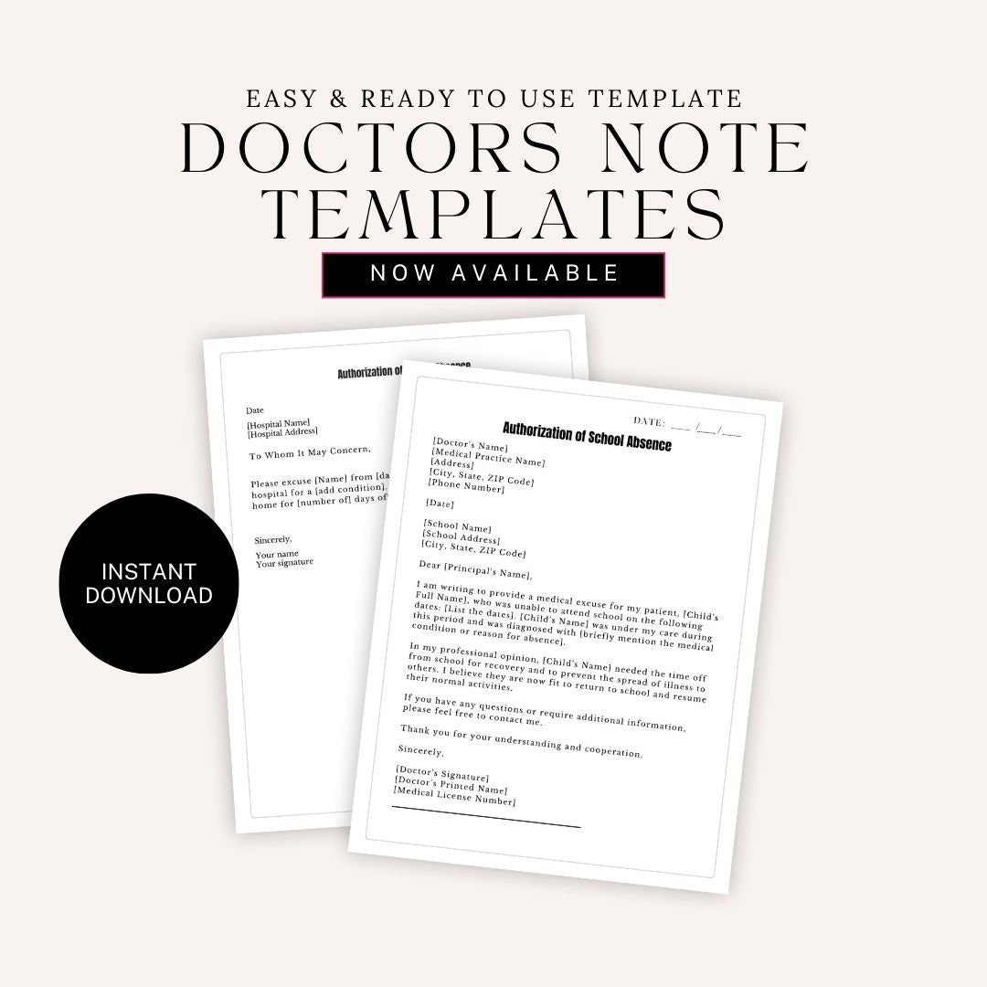 Editable Doctor Excuse Note for Work, School Absence Canva Template ...