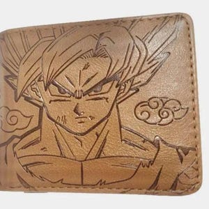 Cartera de anime de PVC de cuero marrón elegante para hombres y niños, idea genial para regalar a los fanáticos del anime y el manga de Navidad, Dragon Ball Super Saiyan Kakarot japonés