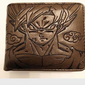Cartera de anime de PVC de cuero marrón oscuro con estilo para hombres y niños, idea genial para regalar a los fanáticos del anime y manga de Navidad, Dragon Ball Super Saiyan Kakarot japonés