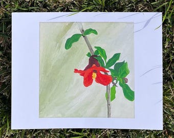 Pomegranate Tree Art Print: Spring Garden Floral (8.5x11 Unframed)