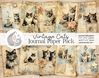 Vintage Cats Junk Journal Pages: Shabby Papers with Kittens and Antique Textures