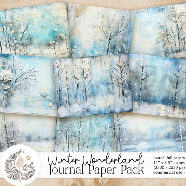 Winter Junk Journal Paper | Digital Download | Winter Snow Digital Paper | Winter Digital Pages | Collage | Mixed Media | Crafts