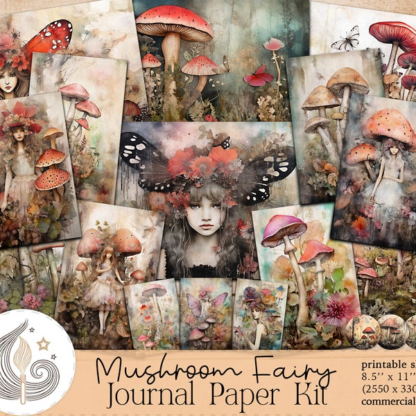 Mushroom Fairy Junk Journal Paper Kit | Printables | Digital Journal | Junk Journal Pages | Collage Sheets | Scrapbooking | Diy | Crafts