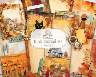 Fall Joy Junk Journal Kit: Warm Rustic Autumn Printable Pages & Ephemera