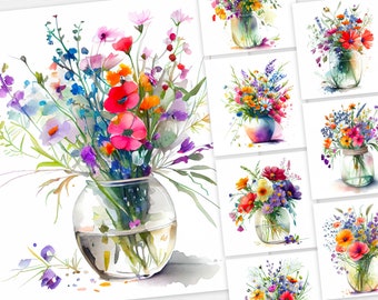 Watercolor Flower Vase Clipart Set | Commercial Use (Digital Download)
