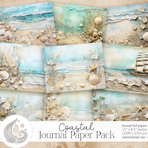 Coastal Junk Journal Paper Card Making Scrapbook Paper Instant Download Digital Paper Commercial Use Mixed Media image 1