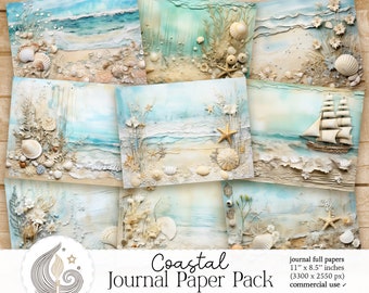 Coastal Junk Journal Paper | Card Making | Scrapbook Paper | Instant Download | Digital Paper | Commercial Use | Mixed Media