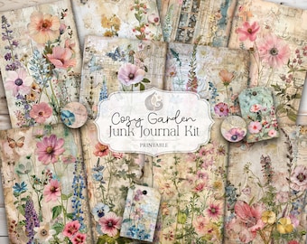 Cozy Garden Junk Journal Kit: Floral Cottagecore Printable Pages & Ephemera