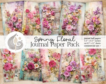 Spring Floral Junk Journal Pages: Colorful Botanical Papers with Blooms, Textures, and Garden Layers