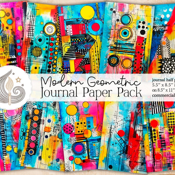 Junk Journal | Modern Geometric Style | Journal Pages | Card Making | Tag Creation | Paper Pack | Digital Paper | Scrapbook Paper