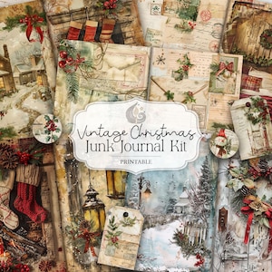 Vintage Christmas Junk Journal Kit | Printable Ephemera | Digital Download | Scrapbook Supplies | Holiday Crafting | Winter Journal Pages