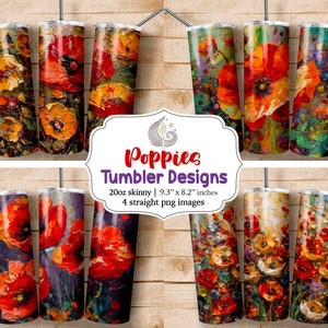 Sublimation de gobelet coquelicots | Sublimation Design PNG | Papier d'emballage mince pour verres, 20 oz | Ensemble de gobelets | Fleurs | Printemps