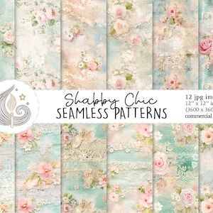 Motivo shabby chic senza soluzione di continuità / Uso commerciale / Carta digitale shabby chic senza soluzione di continuità / Sfondo con rose retrò vintage / Carta per scrapbooking