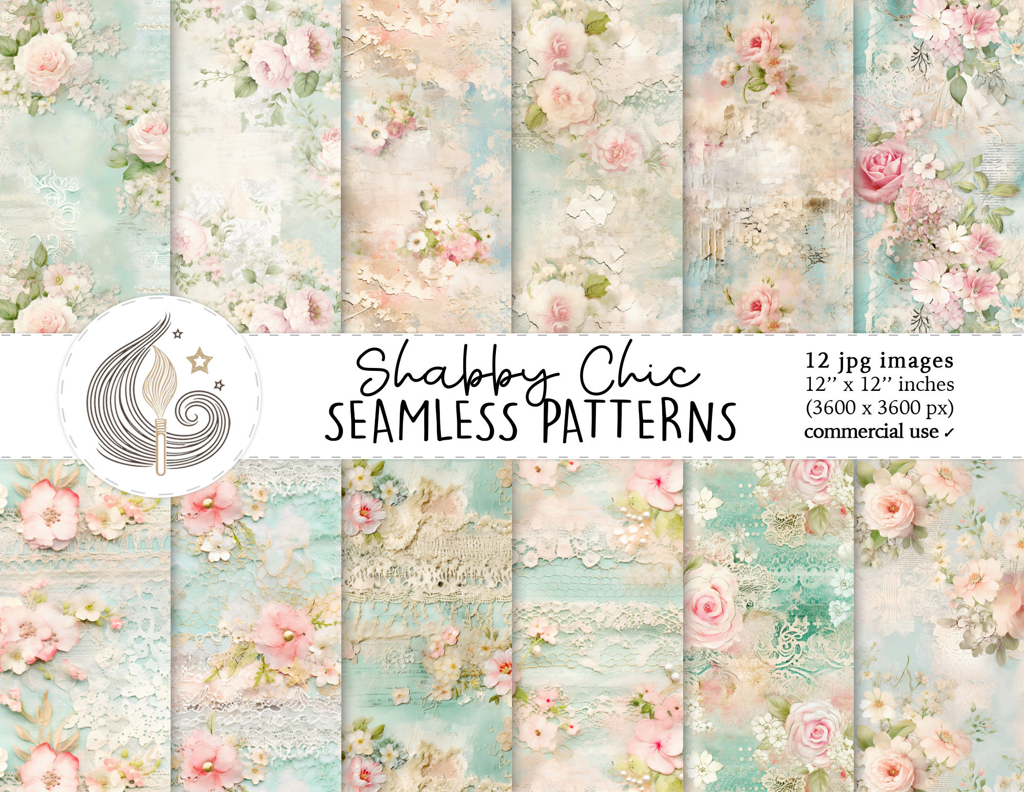 Shabby Chic Seamless Patterns: Vintage Floral Digital Paper Pack With ...