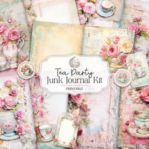 Tea Party Junk Journal Kit | Shabby Chic Tea Time | Afdrukbare tijdschriftpagina's, papier, efemere verschijnselen | Digitale download | Plakboekkit