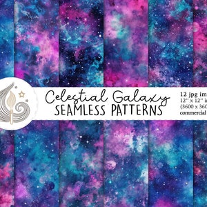 Motif de galaxie céleste sans couture | Utilisation commerciale | Papier numérique transparent Galaxy | Poussière d'étoiles aquarelle nuit étoilée | Papier de scrapbooking