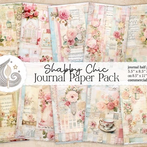 Páginas do Junk Journal Shabby Chic | Tecidos para colcha de retalhos country floral gasto vintage | Meios papéis imprimíveis | Cartões | Trabalhos manuais