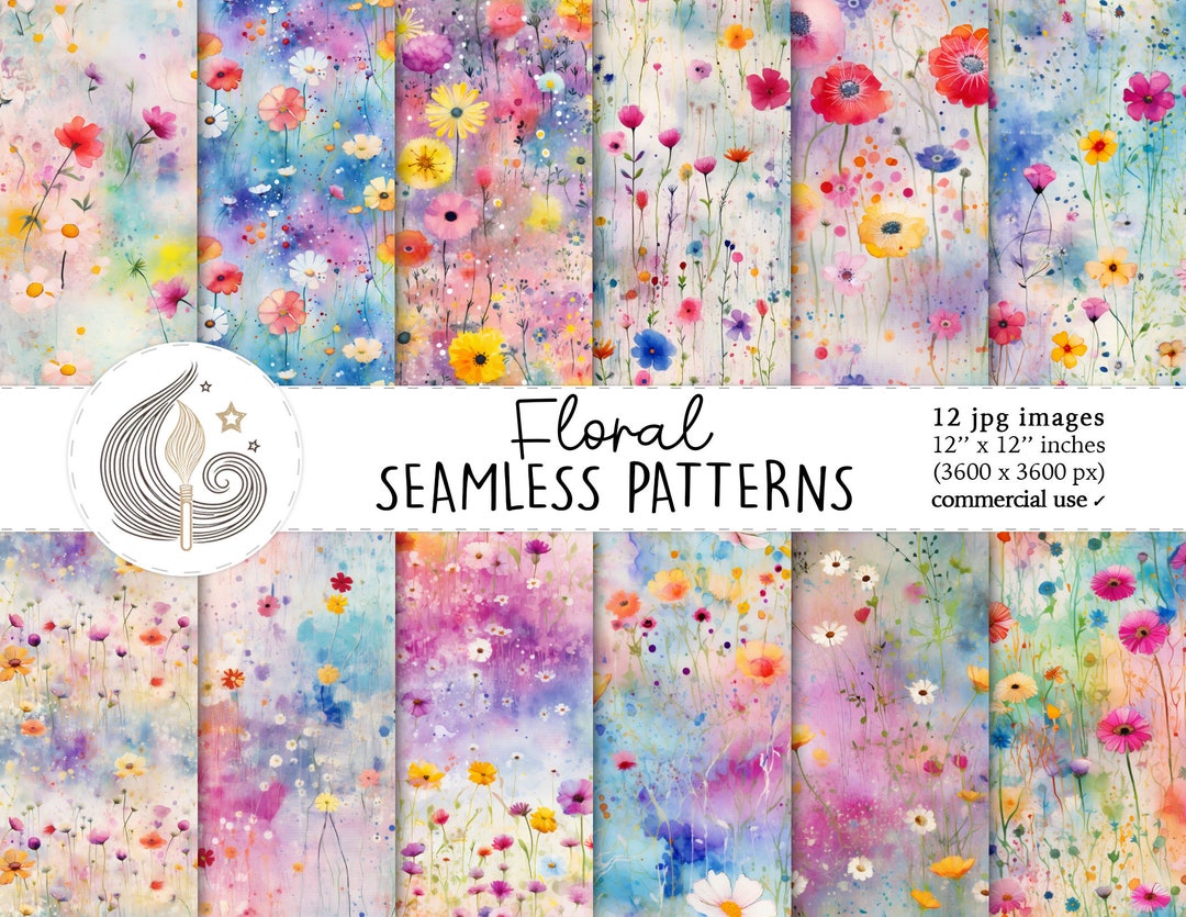 Floral Seamless Patterns: Soft Pastel Watercolor Digital Paper Pack ...