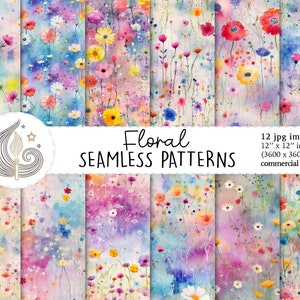 Motif floral transparent | Utilisation commerciale | Papier numérique floral sans couture | Fond de fleurs aquarelle | Papier pour scrapbooking | Artisanat