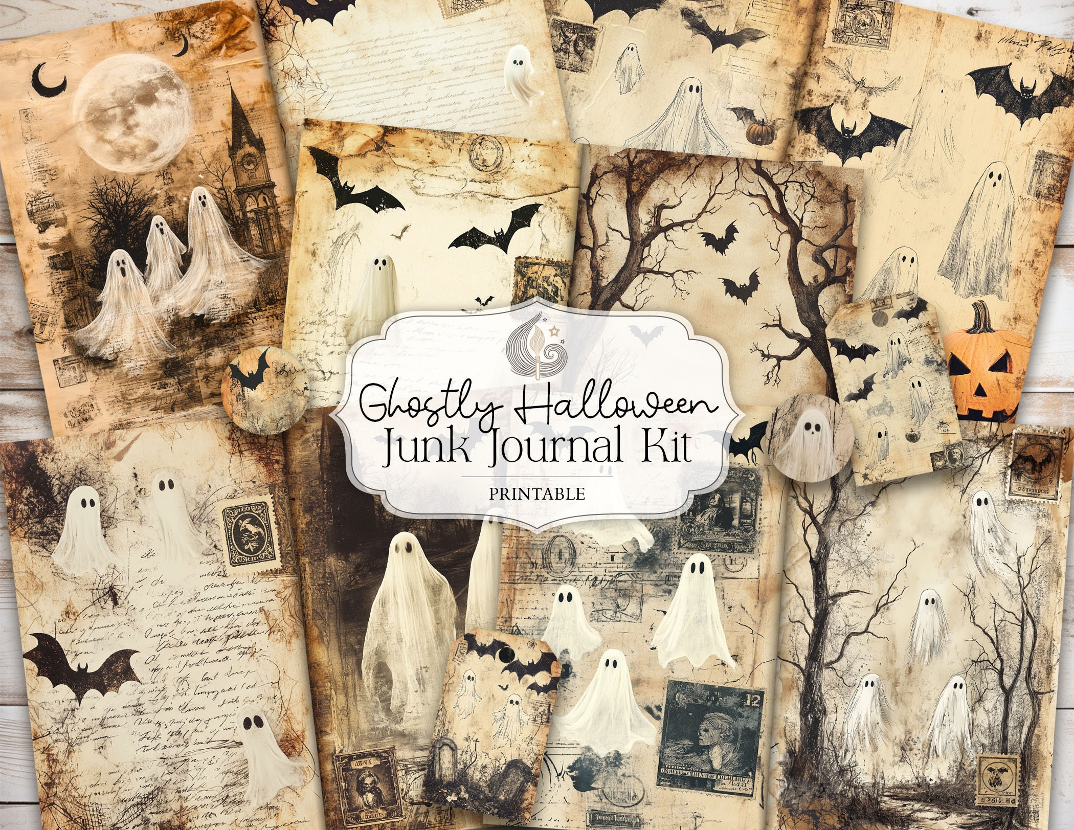 Ghostly Halloween Junk Journal Kit: Spooky Vintage Printable Pages ...