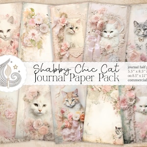Katze Junk Journal | Shabby-Chic-Stil | Journal Seiten | Kartengestaltung | Tag Kreation | Papierpackung | Digitales Papier | Scrapbook-Papier