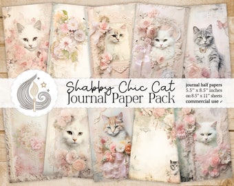 Shabby Chic Cat Junk Journal Pages: Pastel Papers with Roses, Kittens & Soft Vintage Details