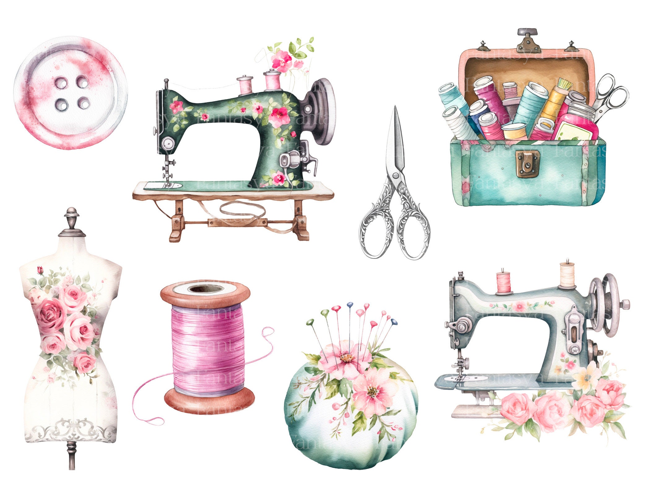 Watercolor Sewing Clipart Sewing Machines Clipart Instant - Etsy UK