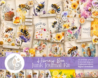 Honey Bee Junk Journal Kit: Vintage Floral Bee Printable Pages & Ephemera