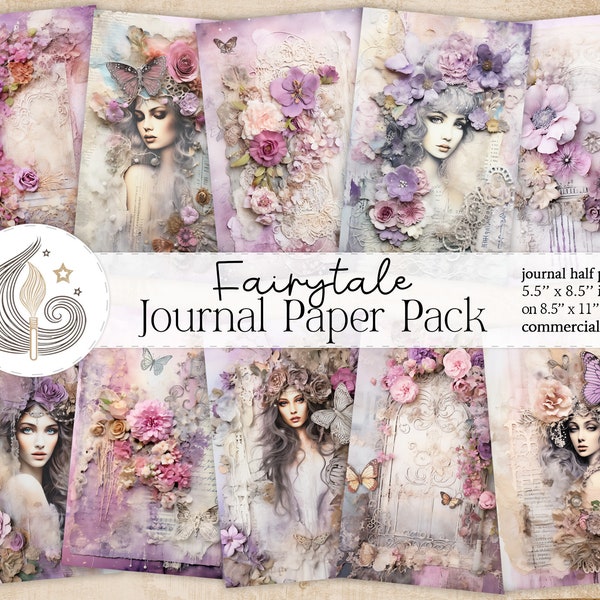 Fairytale Junk Journal Kit | Pink Purple Shabby Chic Floral Fairy Tale | Printable Journal Pages | Scrapbooking | Crafts | Collage