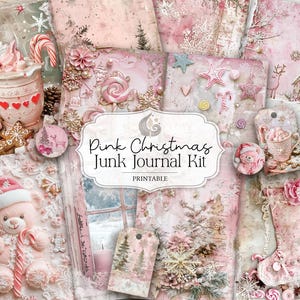 Rosa Weihnachten Junk Journal Kit: Soft Pastel Urlaub druckbare Seiten & Ephemera