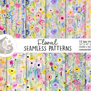 Seamless Floral Pattern | Commercial Use | Digital Paper | Watercolor Cottagecore Whimsical Pastel Spring Flower Garden | Scrapbook Paper