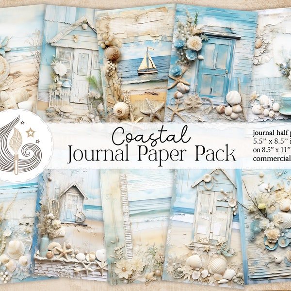 Shabby Chic Coastal Junk Journal Kit | Seaside Cottage | Nautical Ephemera | Scrapbooking | Printable Journal Pages | Paper Crafts