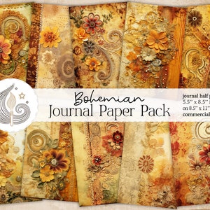Boho Junk Journal / Descarga digital / Boho Floral Journal Papers / Scrapbook Supplies / Gitano / Shabby / Hippie / Colores cálidos