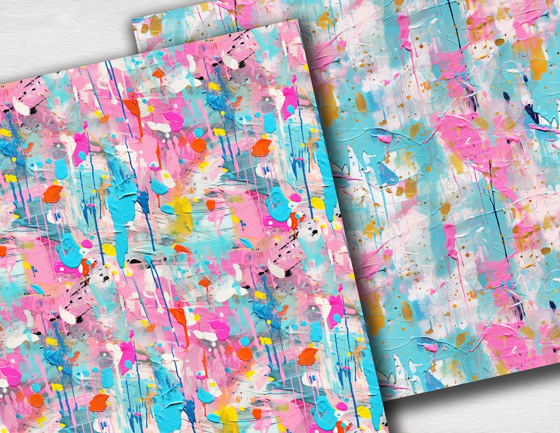Paint Splatter Seamless Patterns: Abstract Artistic Digital Paper Pack ...