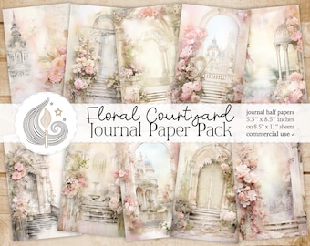 Papel de diario basura / Patio floral elegante Shabby Chic / Scrapbooking digital / Suministros de diario / Kit de diario basura / Pasteles suaves