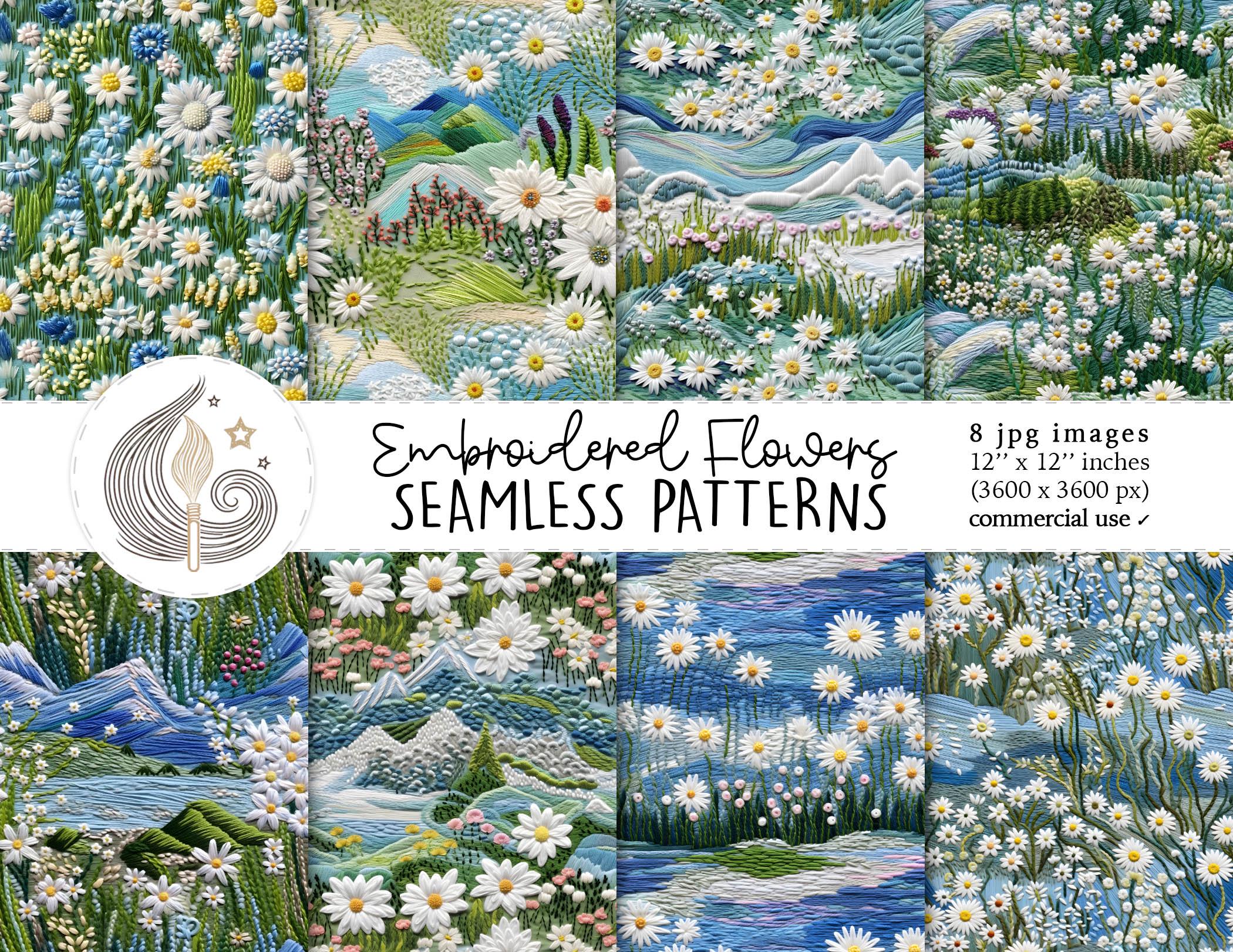 Seamless Floral Landscape Fabric Pattern | Commercial Use | 3d Seamless Flowers Nature Digital Paper | Alpine Meadow Embroidery | Crafts