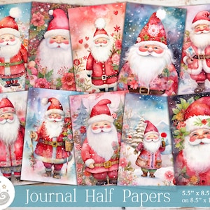 Excêntrico Papai Noel Junk Journal Meias páginas, pacote de papel para impressão, suprimentos para diário, kit de scrapbooking, artesanato, colagem, cartões