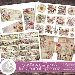 Éphémères imprimables du journal floral indésirable | étiquettes vintage de jardin botanique, cartes, objets originaux | Créations manuelles, journal | Fleurs sauvages | Nature
