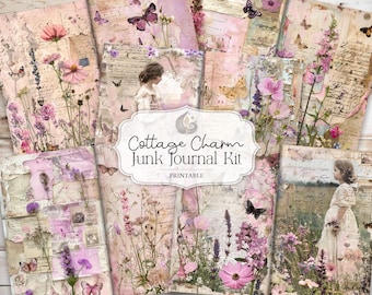 Cottage Charm Junk Journal Kit: Romantic Floral Vintage Printable Pages & Ephemera