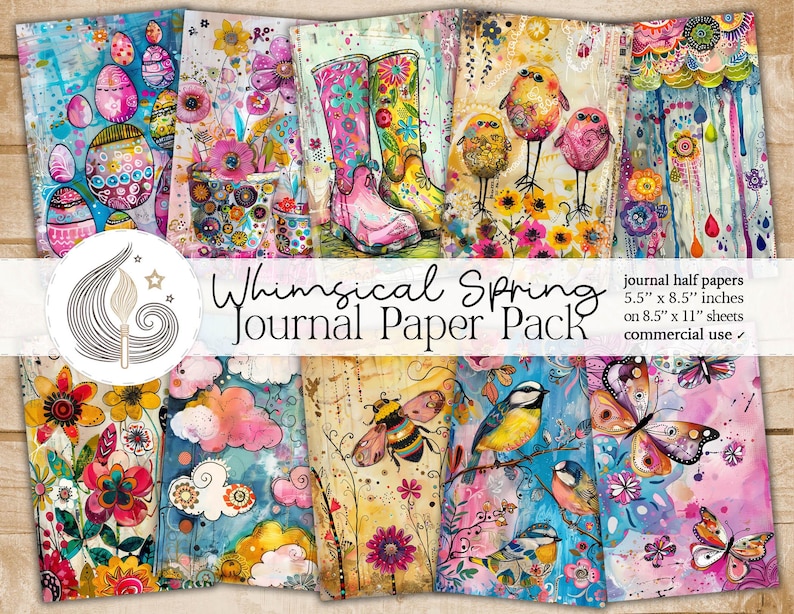 Whimsical Spring Junk Journal Pages: Colorful Cottagecore Printable ...