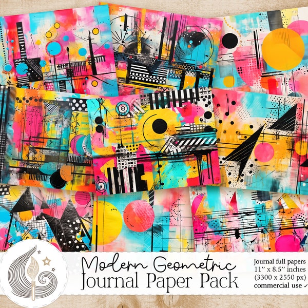 Junk Journal Paper | Modern Geometric Style | Printable Paper | Digital Backgrounds | Commercial Use | Creative Projects | Diy | Art